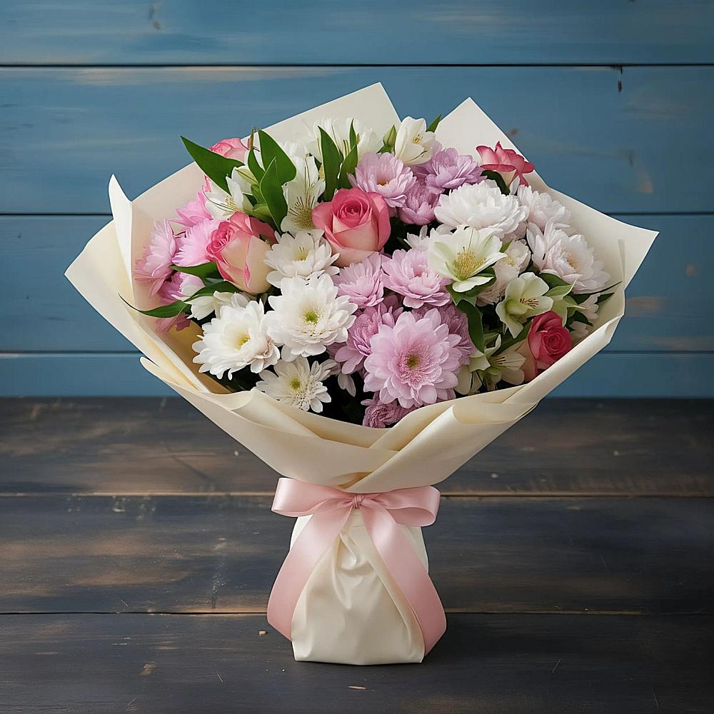 Букет цветов из: Хризантемы, Альстромерии и Розы в Аргуне